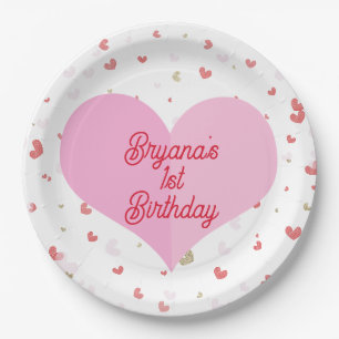 Valentine Hearts Rosa Rot & Gold Party Pappteller