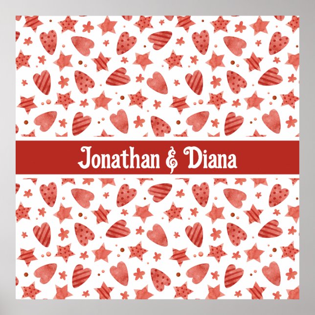 Valentine Hearts & Stars Pattern Poster (Vorne)