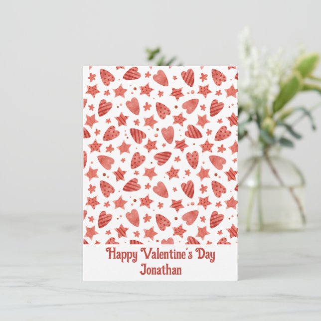 Valentine Hearts & Stars Personalisierte Karte (Stehend Vorderseite)