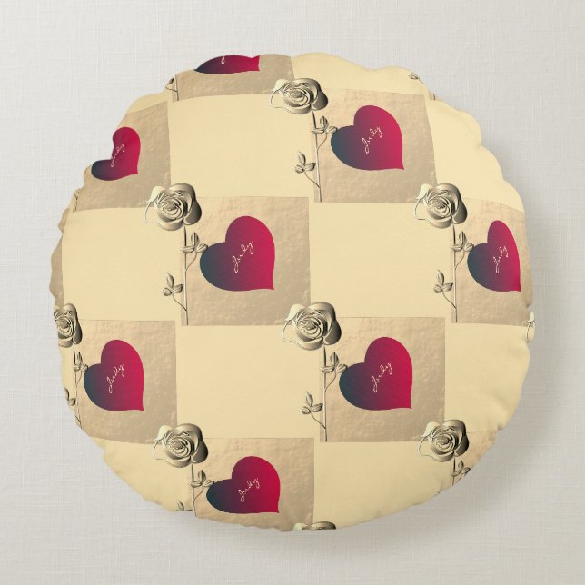 Valentine Hearts und Rose Rundes Kissen (Vorderseite)