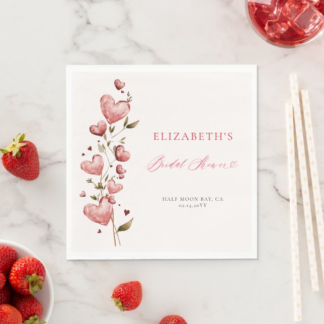 Valentine Hearts Vines Whimsical Bridal Shower Serviette (Beispiel)