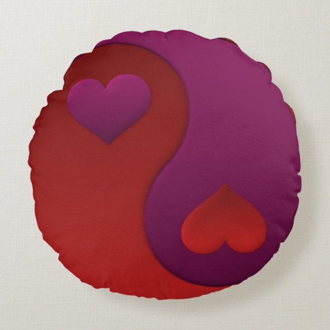 Valentine Hearts Yin Yang Rundes Kissen (Vorderseite)