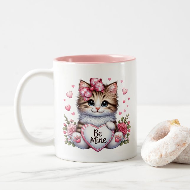 Valentine Hearts  Zweifarbige Tasse (Mit Donut)