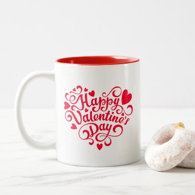 Valentine Hearts  Zweifarbige Tasse (Mit Donut)