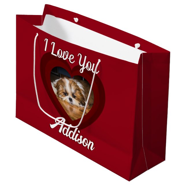 Valentine Herdhunde Liebe Benutzerdefiniert Foto-N Große Geschenktüte (Vorderseite Schrägansicht)