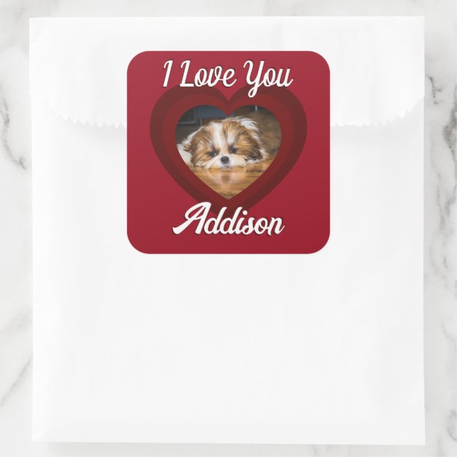 Valentine Herdhunde Liebe Benutzerdefiniert Foto-N Quadratischer Aufkleber (Tasche)