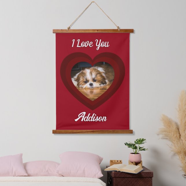 Valentine Herdhunde Liebe Benutzerdefiniert Foto-N Wandteppich Mit Holzrahmen (Schlafzimmer)