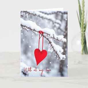 Valentine Herz auf Winter Branch Feiertagskarte