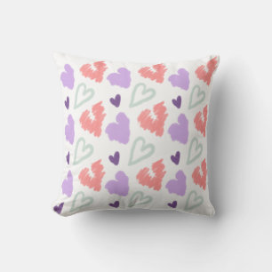 Valentine Herz Lila rosa Handgezeichnetes Muster Kissen
