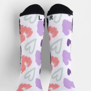Valentine Herz Lila rosa Handgezeichnetes Muster Socken