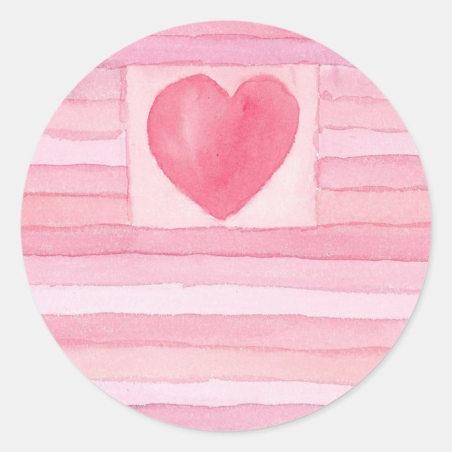 Valentine Herz und Streifen Runder Aufkleber (Vorderseite)