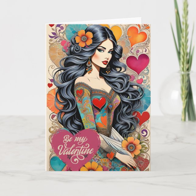 Valentine Hippie mit floraler Herzkleidung Ankündigung (Vorderseite)