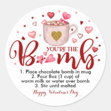 Valentine Hot Chocolate Cocoa Bombe Round Sticker