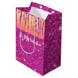 Valentine Hot Pink Glitzer Two Tone Mittlere Geschenktüte