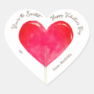 Valentine Hot Pink Heart Lollipop Herz-Aufkleber