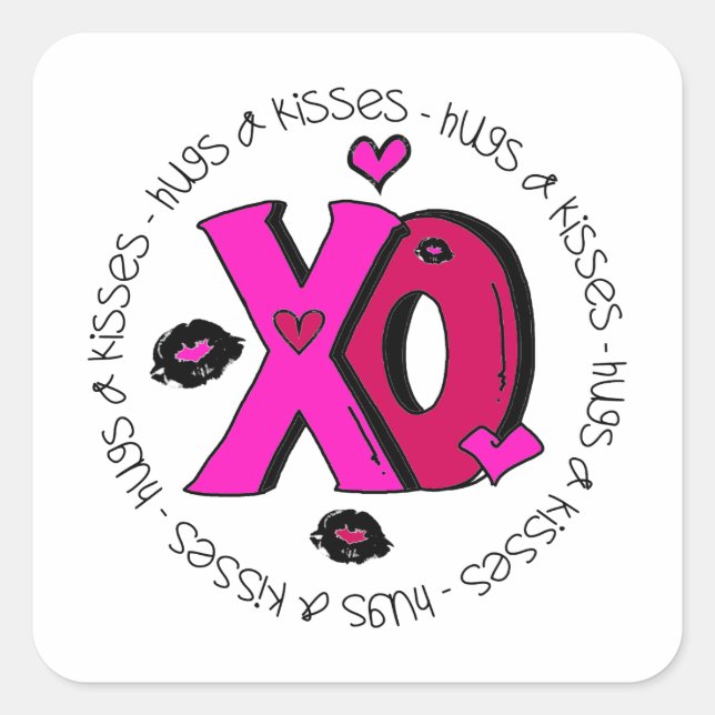 Valentine Hugs und Kisses Quadratischer Aufkleber (Vorderseite)