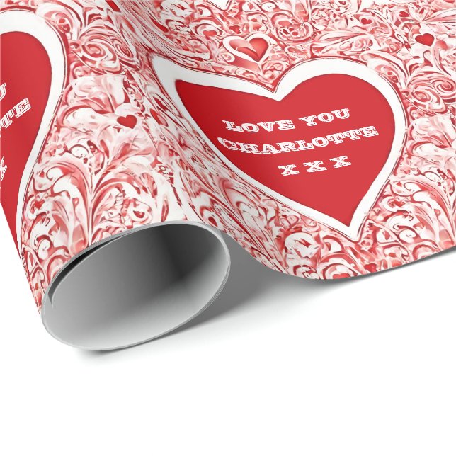 Valentine I Liebe Sie rot-weiß Muster Geschenkpapier (Rolleneckpunkt)