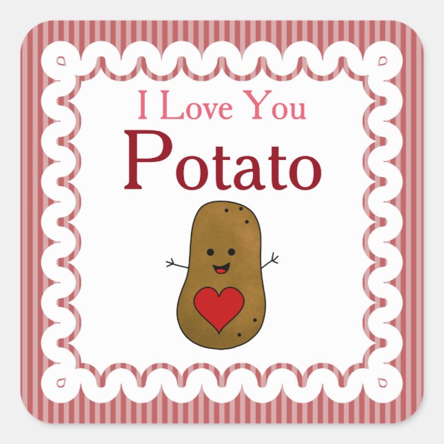 Valentine I Liebe You Potato, rosa Streifen Quadratischer Aufkleber (Vorderseite)