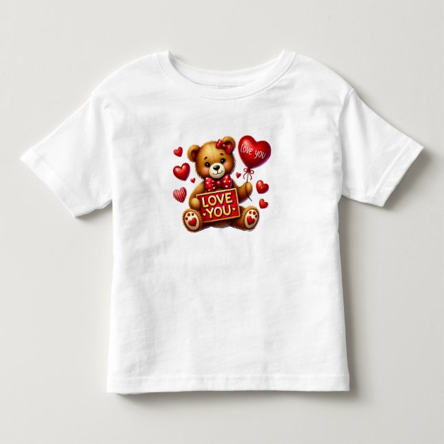 Valentine I Liebe You Teddy Bear Red Kleinkind T-shirt (Vorderseite)