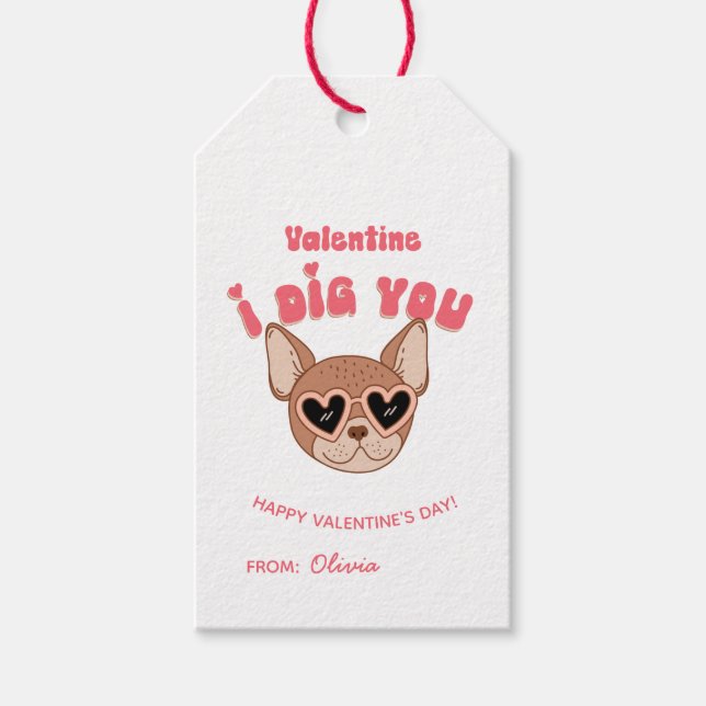 Valentine, ich grabe dir! Cool Groovy Dog Geschenkanhänger (Vorderseite)