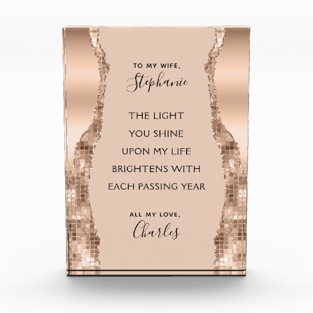 Valentine Jubiläum Rose Gold Romantisches Gedicht Fotoblock (Vorderseite)