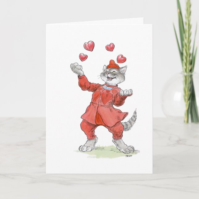 Valentine Juggling Cat Card Karte (Vorderseite)