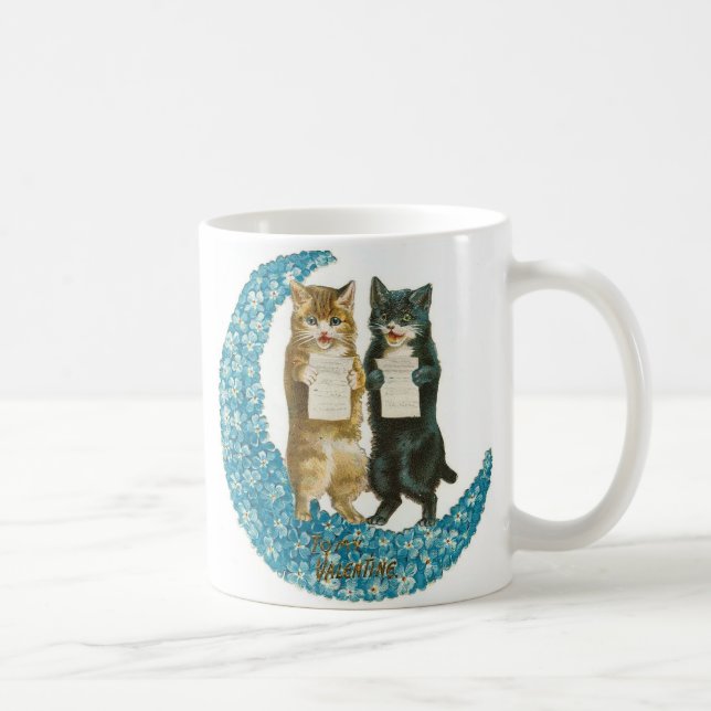 Valentine Katzen auf einem blauen Blume Mond Kaffeetasse (Rechts)