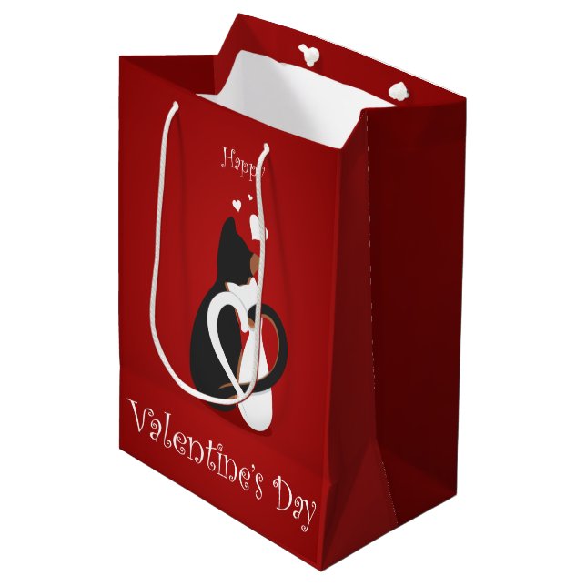 Valentine Katzen mit entwöhnten Herz-Schwänzen Mittlere Geschenktüte (Vorderseite Schrägansicht)