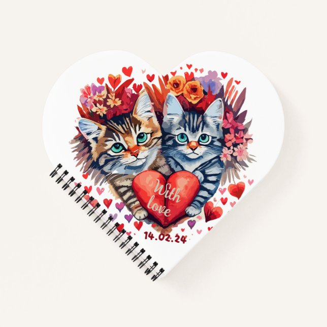 Valentine Katzen mit Herz Notizbuch (Vorderseite)