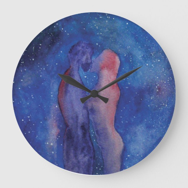 Valentine Kiss Paar art Round (Large Wall Clock) Große Wanduhr (Vorderseite)