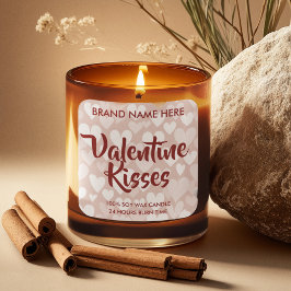 Valentine Kisses Custom Pink Candle Labels  Quadratischer Aufkleber