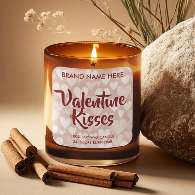 Valentine Kisses Custom Pink Candle Labels  Quadratischer Aufkleber (Von Creator hochgeladen)
