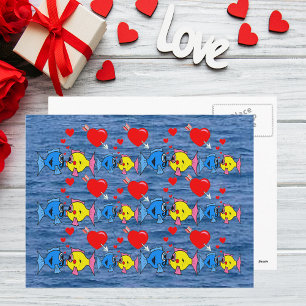 Valentine Kissing Fish in Liebe Muster Postkarte