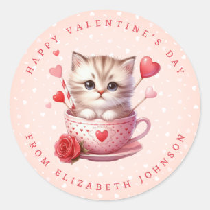 Valentine Kitten Personalisierter Name Round Stick Runder Aufkleber