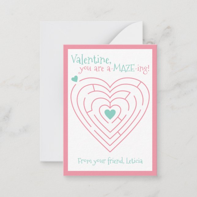Valentine | Klassenzimmer Maze Valentine No Mitteilungskarte (Vorderseite)