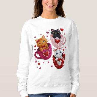 Valentine Knitted Cat PNG Clipart Sweatshirt