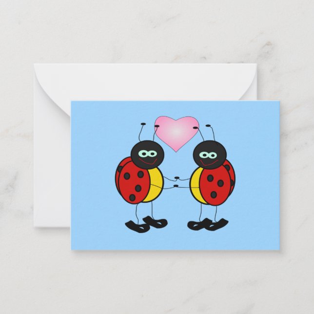 Valentine Ladybugs in Liebe Mini-Kinderkarten Mitteilungskarte (Vorderseite)