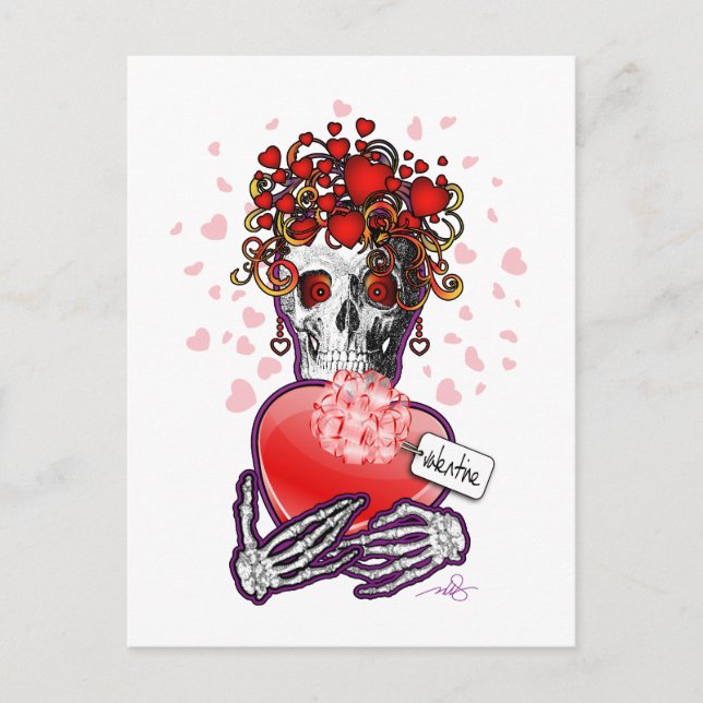 Valentine Liebe Skull Feiertagspostkarte (Vorderseite)