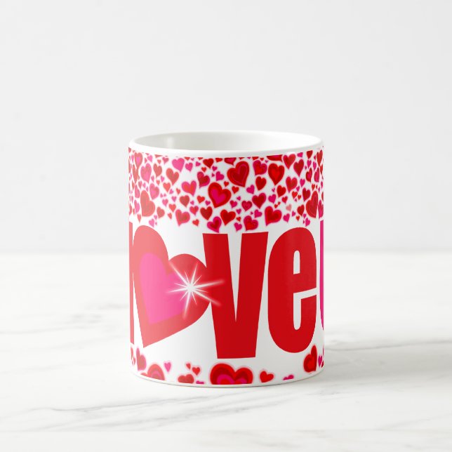 Valentine "Liebe u" Herz Rosa & Weiß Tasse (Mittel)