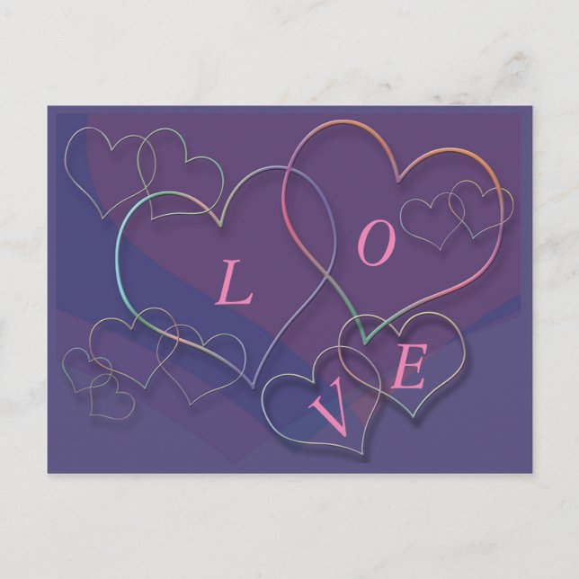 Valentine Linking Heart Kontur Liebe Postkarte (Vorderseite)