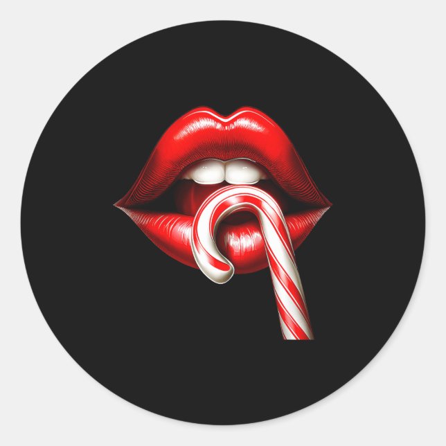 Valentine Lips Kisses Valentines Funny Candy Cane  Runder Aufkleber (Vorderseite)