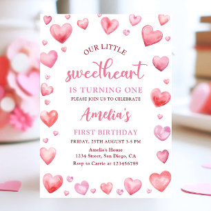 Valentine Little Sweetheart 1. Geburtstag Einladung