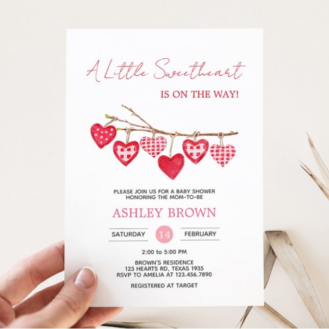 Valentine Little Sweetheart Babydusche Einladung (Pink and Red Sweetheart Baby Shower Invitation)
