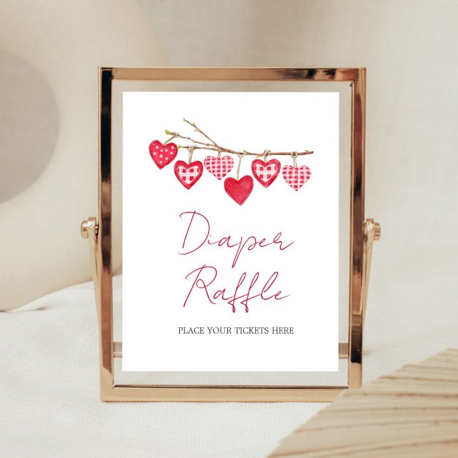 Valentine Little Sweetheart Diaper Raffle Poster (Pink and Red Sweetheart Baby Shower Diaper Raffle Sign)