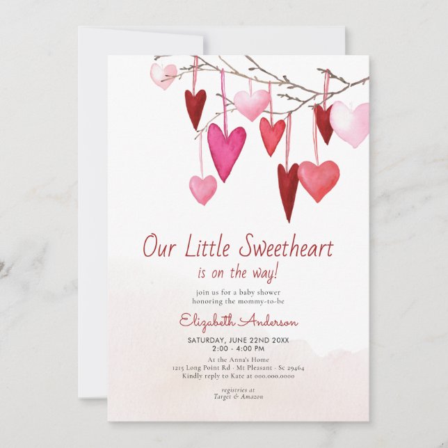 Valentine Little Sweetheart Pink Girl Baby Dusche Einladung (Vorderseite)