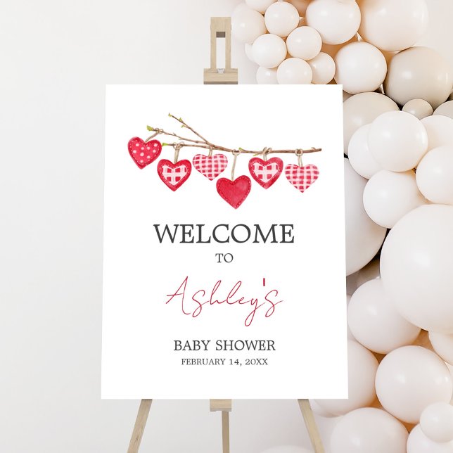 Valentine Little Sweetheart Willkommen Poster (Pink and Red Sweetheart Baby Shower Welcome Sign)