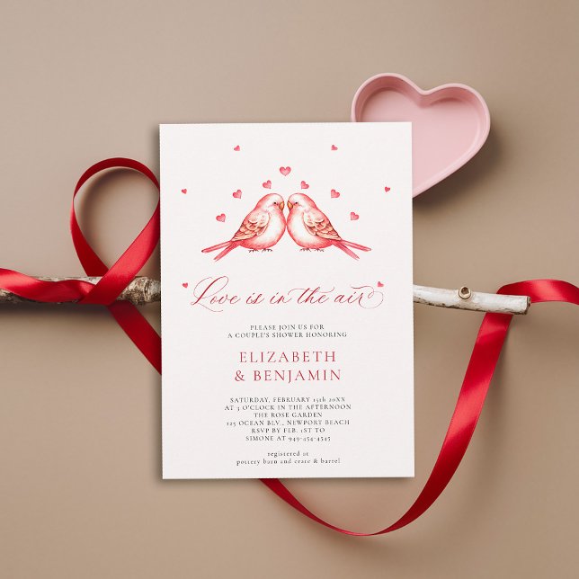 Valentine Love Birds Hearts Couple Brautparty Einladung (valentine bridal shower invitation watercolor love birds whimsical unique couples wedding)