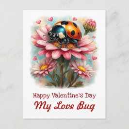  Valentine Love Bug on Blossoms Rose Postkarte