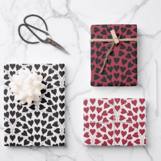 Valentine love heart scallop black red & white  geschenkpapier set