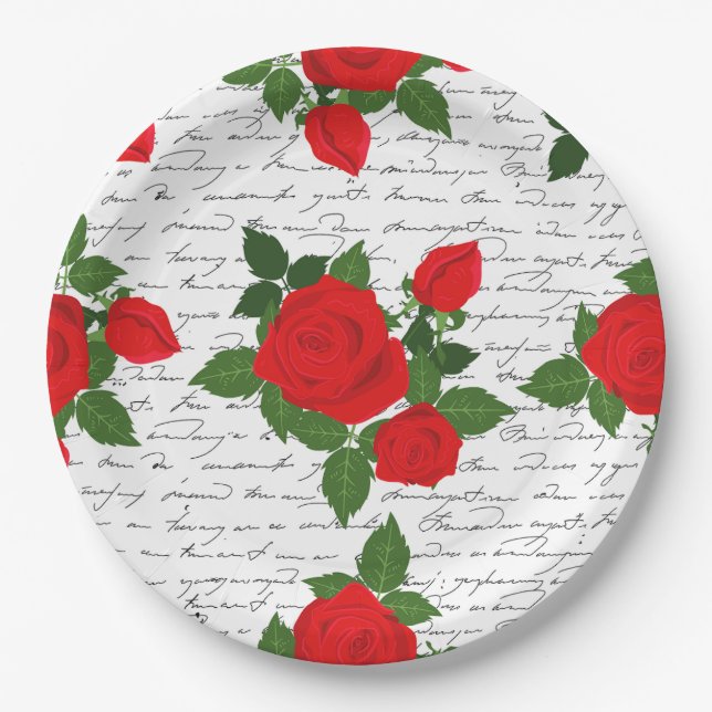 valentine love letter red roses romantic pappteller (Vorderseite)
